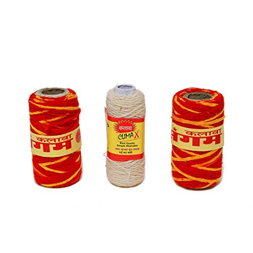 Mauli Thread Kalawa Moli Rakhi Thread Pooja Dhaaga Wrist Roll kaccha Dhaga Pure Raksha Sutra for Pujan Havan Worship Raksha Bandhan Festival Set of 3 for Pooja Decoration