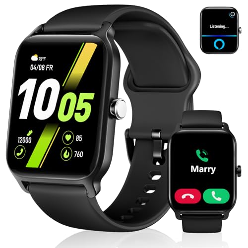 WMK 1.8' Fitness Smart Watch for Men Women with Bluetooth Call, Alexa, IP68 Waterproof, Heart Rate Monitor, Blood Oxygen, Sleep Tracker, Smartwatch for iOS & Android Phone, 7 Days Battery life (Black)