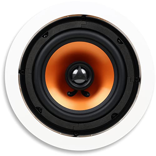 Micca M-6C 2-Way in-Ceiling Round Speaker, 7.6' Cutout Diameter, Whole House Audio, Home Theater, Indoor or Covered Outdoor, 6.5' Woofer, 1' Tweeter, White, Paintable, Each