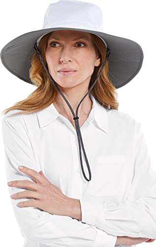 Coolibar UPF 50+ Women's Etta Shapeable Sun Catcher Hat - Sun Protective (One Size- White/Carbon)