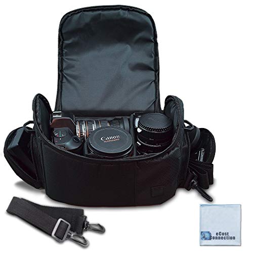 Large Digital Camera / Video Padded Carrying Bag / Case for Nikon, Sony, Pentax, Olympus Panasonic, Samsung, and Canon DSLR Cameras + eCostConnection Microfiber Cloth