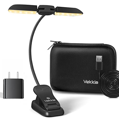 Vekkia 14 LED Book Light with Charger & Travel Case, Cover Both Page, Warm/White Reading Light with Clamp, Lightweight Eye Care Book Light, Perfect for Book Lovers