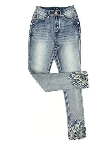 Women's High Rise Stretch Embroidered Sequins Slim Skinny Denim Jeans Tenths Pants (SJ0007, Tag Size: 18)
