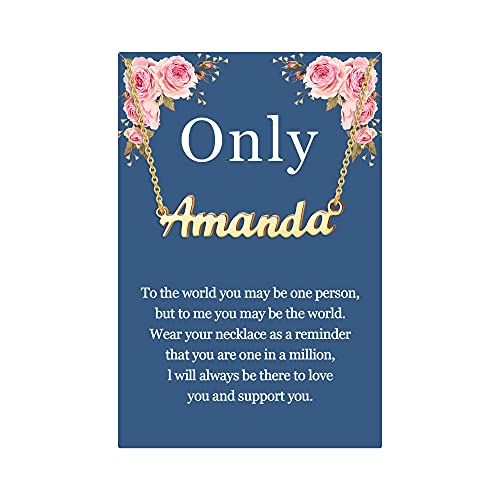 SANNYRA Amanda Name Necklace Personalized 18K Real Gold Plated Customized Nameplate Necklace Jewelry Gifts for Women Girls