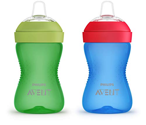 AVENT Philips My Grippy Spout Sippy Cup with Soft Spout and Leak-Proof Design, Blue/Green, 10oz, 2pk, SCF801/21