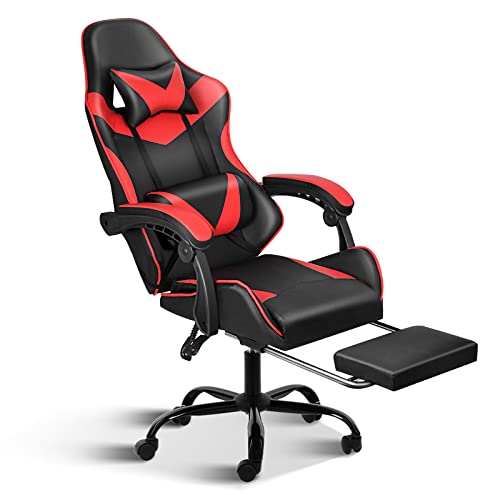 Gaming Chair, Backrest and Seat Height Adjustable Swivel Recliner Racing Office Computer Ergonomic Video Game Chair with Footrest and Lumbar Support, Red/Black