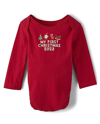 The Children's Place Unisex-Baby and Toddler Long Sleeve Christmas Graphic T-Shirt My First Christmas 0-3 Months