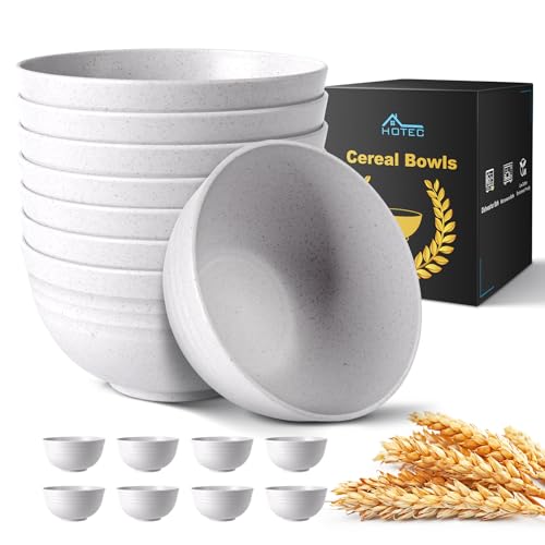 HOTEC Unbreakable Wheat Straw Cereal Bowls - Microwave & Dishwasher Safe Soup and Salad Bowls BPA Free, Set of 8, 26oz, White