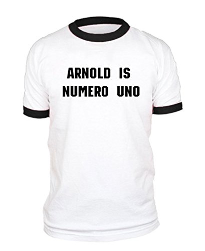 Arnold is Numero UNO - Weightlifting Champ - Cotton Black Ringer TEE, L
