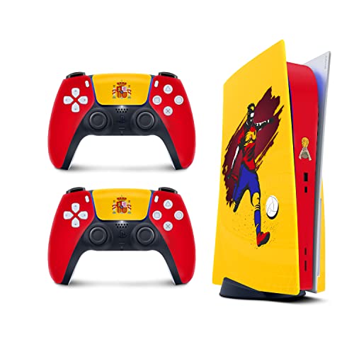 TACKY DESIGN World Cup Stickers 2022 Skin for Playstation 5 Console & 2 Controllers, PS5 Soccer Stickers Skin Vinyl 3M Decal National Teams Stickers Full wrap Cover (Disc Version, Spain Skin)