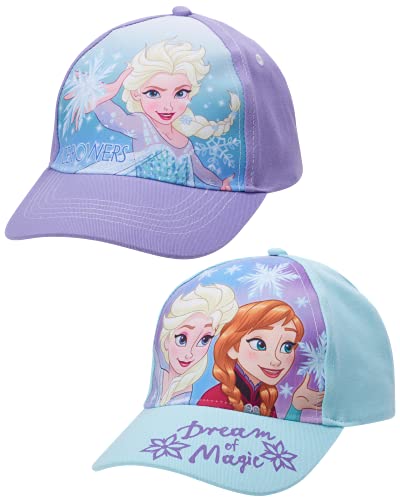 Disney Girls' Frozen Baseball Cap - 2 Pack Princess Elsa and Anna Curved Brim Strap Back Hat (2T-7), Size 2-4T, Frozen Dream 2 Pack