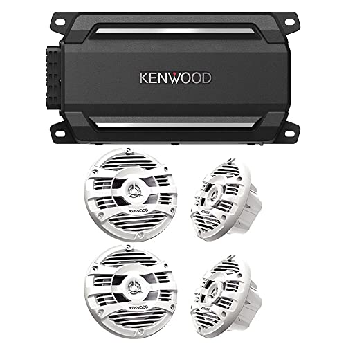 KENWOOD KAC-M5024BT Compact 4-Channel 600 Watt Car Amplifier with Bluetooth Streaming for Marine, ATV and Powersport Applications | Plus 2X Kenwood KFC-1653MRW 6.5' 2-Way Marine Speakers Pair (Tan)
