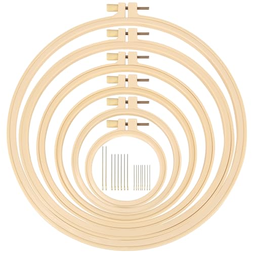 XEmbro 6 Pieces Embroidery Hoop 3.6 to 10.7 inches Plastic Cross Stitch Hoop with 16PCS Needles, Small Embroidery Hoops for Embroidery, Cross Stitch, Craft Sewing, and Decoration Ornaments