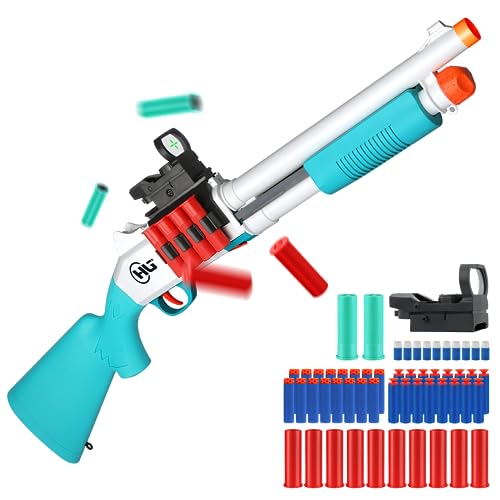 Toy Gun Models Foam Blasters (33-Inch) Jumping Shell Design [with10 Shell 40 Soft Darts] Perfect for Indoor and Outdoor Play (Blue-Green)