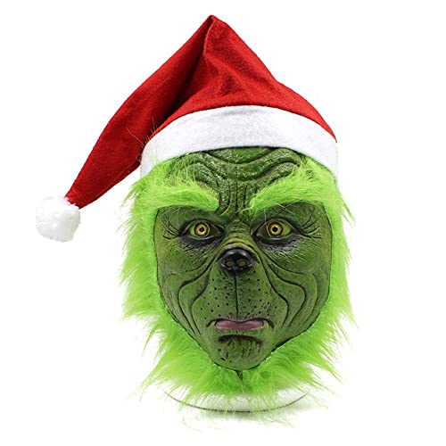WPOZD Christmas Cosplay Mask, Santa Hat Christmas Costume Latex mask Cosplay Costume Accessories for Adult and Kids