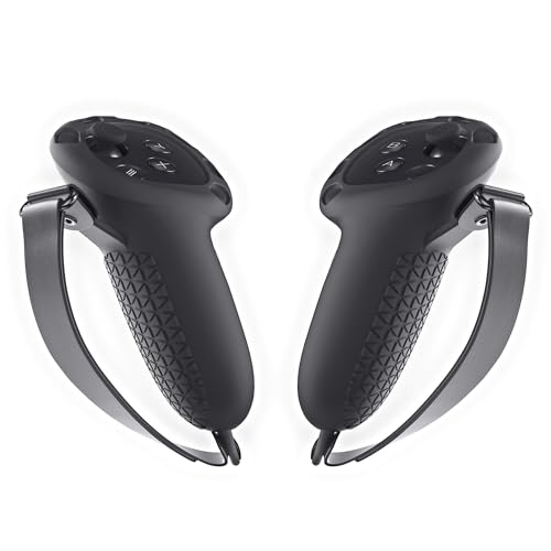 Kuject Design Controller Grips Accessories for Quest 3, Silicone Grip Cover with Adjustable Knuckle Straps and Signal Hole, VR Touch Controllers Covers Protector (Black)