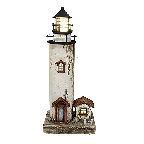 K KILIPES Wood Lighthouse with Led Light Nautical Decorations for Home Rustic Lighthouse Table Decoration Night Light for Beach Theme Living Room Kids Room Bathroom Decor
