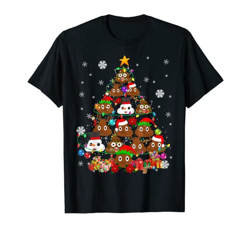 Santa Elf Reindeer Poops Collection Christmas Tree Light T-Shirt