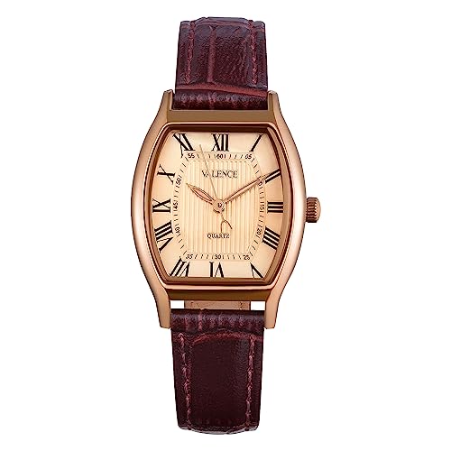 VALENCE Women's Watches. Vintage Small Face Square Watches for Women. Classic Ladies Quartz Watches with Brown Leather Band (Model VC084)