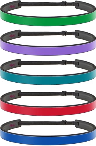 Hipsy Blades 5-pack Adjustable & Flexible No Slip Solid Basic Headbands Women's Fashion Sports 5/8' Head Bands for Women Girls & Teens (Royal Blue/Red/Teal/Purple/Green 5pk)