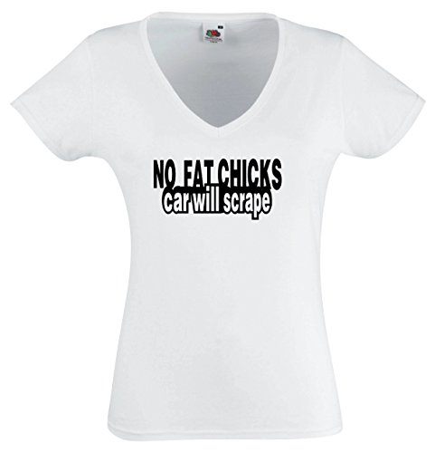 Black Dragon - T - Shirt woman V - Tee white - No fat chicks car will scrape - XL - JDM / Die cut