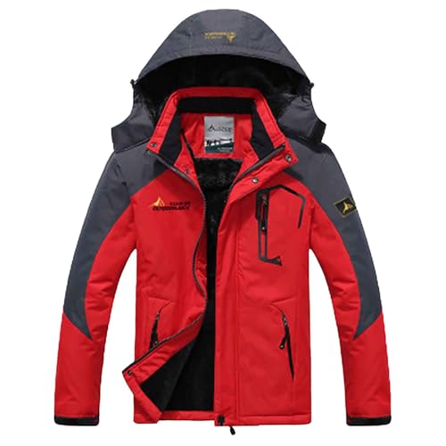 Ski Suit for Men Waterproof Insulated Ski Jackets Colorblock Snowboard Snowmobile Snowsuits Hooded Drawstring Stand Collar Snow Coat Zipper Pocket Windproof Mountain Sports Jackets