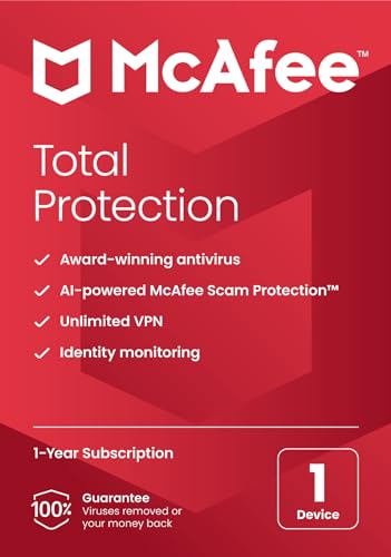 McAfee Total Protection 2023 + New Device Setup | Amazon Exclusive | 1 Device | Antivirus Internet Security Software | VPN, Password Manager, Dark Web Monitoring | 1 Year Subscription | Key Card