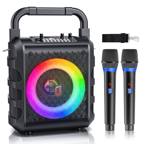 Karaoke Machine, JAUYXIAN Karaoke Machine for Adults & Kids, Bluetooth Speaker with Microphone, Portable PA System with 2 Wireless Mics & LED Lights for Family Home Outdoor, Support USB, TF Card, AUX