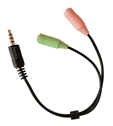 PC Headset with Separate Mic Microphone and Headphone Plugs to 3.5mm 4-Pole Male Plug Adapter (3.5mm Male 4 Pole to 2 3.5mm Female Mic/Headphone Jacks) by ienza