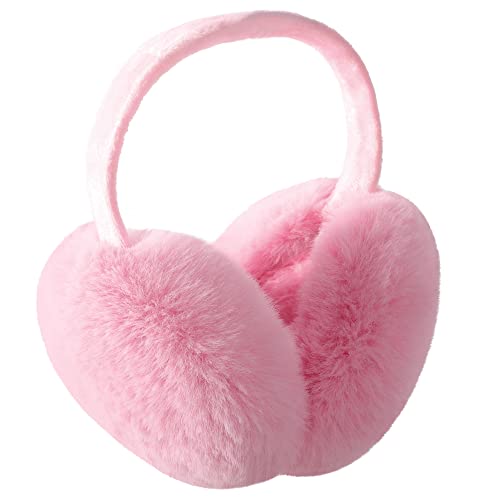 Simplicity Cat Ear Muffs For Women Warm Furry Folding Ear Muffs Winter Women Ear Warmers Girls Earmuffs for Running Cycling, Light Pink