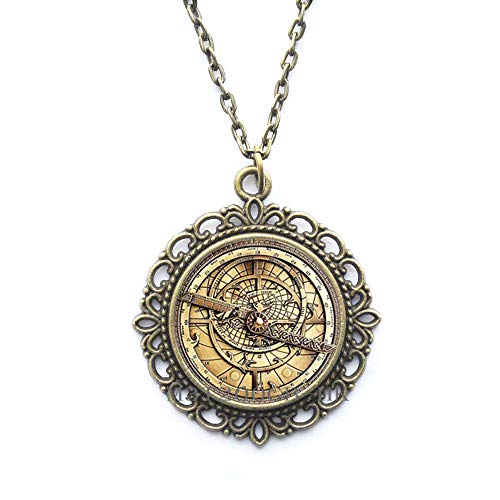 Botewo0lbei Steampunk Mysteries WHEEL Necklace Glass mens astrolabe women best friends Pendant-MT256 (W3)