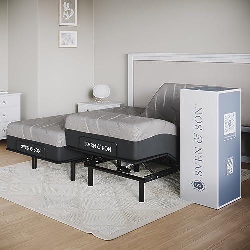 Sven & Son Essential Adjustable Bed Base (Frame) + 14 inch Hybrid Spring Matt (Medium Soft), Easy Assembly, Head and Foot Lift, Memory Positions, Zero Gravity, Wireless Remote - Split King
