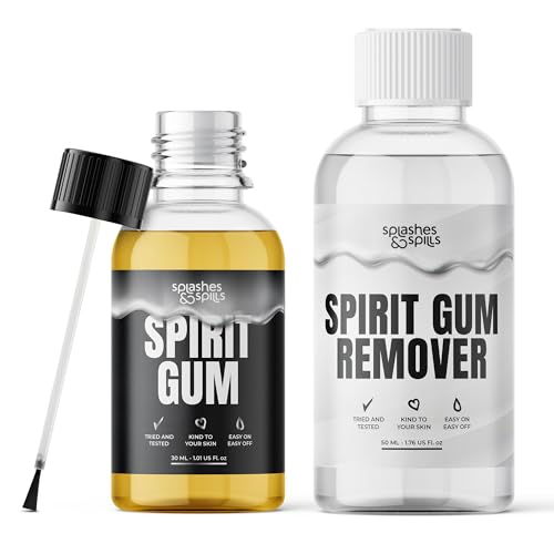 Professional Grade Spirit Gum Adhesive and Remover - SFX Skin Glue Adhesives for Halloween, Cosplay - Vegan Friendly Formulas for Show-Stopping Looks - 30ml and 50ml - Splashes & Spills