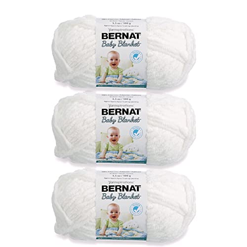 Bernat Baby Blanket White Yarn - 3 Pack of 100g/3.5oz - Polyester - 6 Super Bulky - 72 Yards - Knitting, Crocheting, Crafts & Amigurumi, Chunky Chenille Yarn