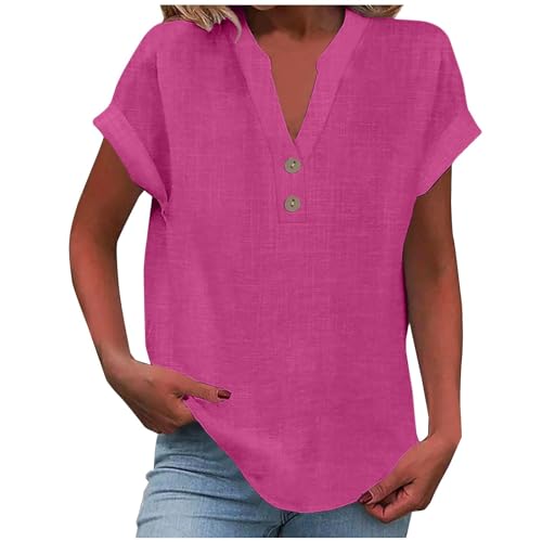 amaon prime orders placed by me women linen shirt womens v neck shirts women’s blouse oversize tshirt women women summer tops prime deals march Hot Pink-1 4X-Large