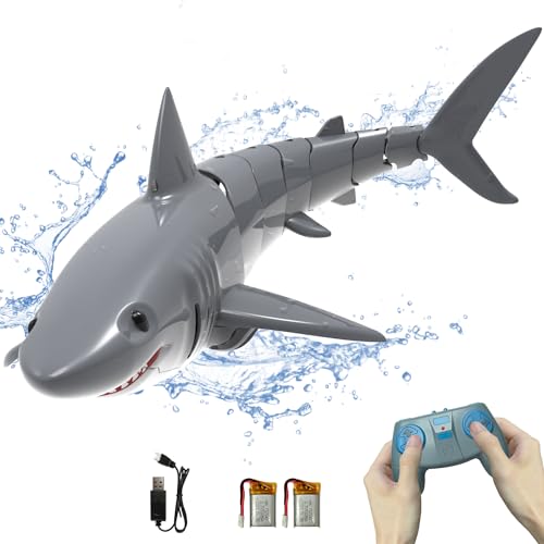 VOLANTEXRC Remote Control Shark Toys 1:18 Scale High Simulation RC White Shark for Pool 2.4GHZ Pool Toys for Kids Age 6-12 RC Boats Great Gift Toys for Boys and Girls (with 2 Batteries)