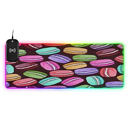WELLDAY Macarons Parisien RGB Gaming Mouse Pad, Large Extened LED Gaming Mouse Mat - 15W Wireless Charging, 14 Light Modes Non-Slip Rubber Base Keyboard Mat 900 x 400mm / 35.4×15.7 inches