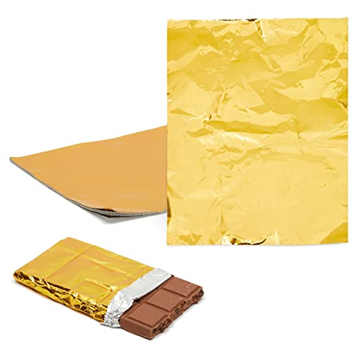 100 Pack Gold Foil Sheets for Chocolate, Candy Bar Wrappers for Caramel and Sweets (6 x 7.5 In)