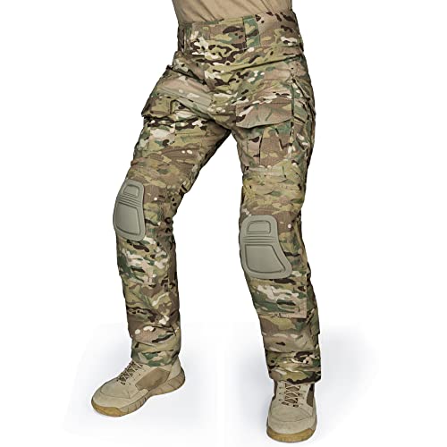IDOGEAR G3 Combat Pants Multi-camo Men Pants with Knee Pads Airsoft Hunting Military Paintball Tactical Camo Trousers (Multi-camo Multi-camo, 32W x 32L)