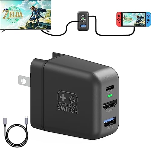 TreasLin Switch Dock Charger 30W Charger Dock for Switch OLED Portable Dock Adapter with USB C 3.1 Port for Switch TV Dock 4K 60Hz Output Power Supply Dock for Swtich USB Hub, Black