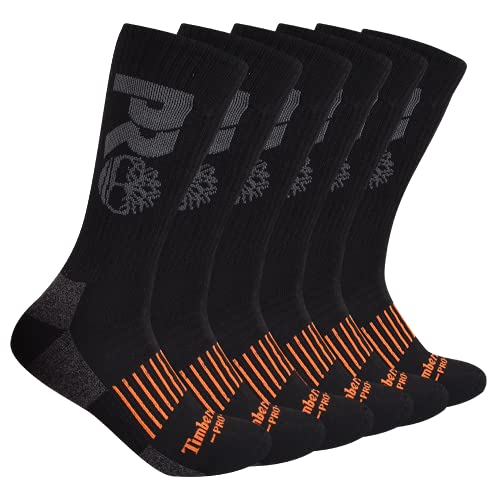 Timberland PRO Men's 6-Pack Half Cushioned Crew Socks, Black, Large