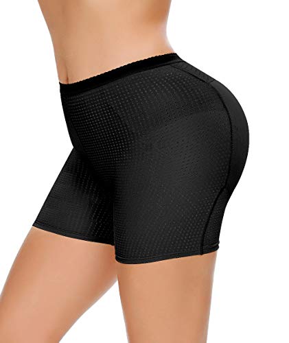 NINGMI Womens Butt Lifter Seamless Hip Enhancer Underwear Booty Pads Shaper Boyshorts (Black, L)