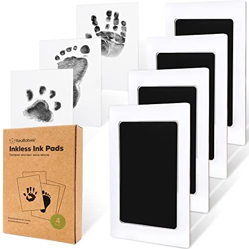 4-Pack Inkless Hand and Footprint Kit - Ink Pad for Baby Hand and Footprints - Dog Paw Print Kit,Dog Nose Print Kit - Baby Footprint Kit, Clean Touch Baby Handprint Kit, Mother's Day Gift (Jet Black)