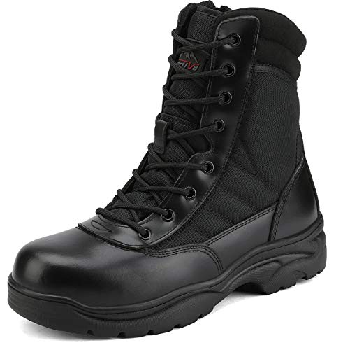NORTIV 8 Steel Toe Boots for Men Safety Industrial & Construction Military Work Boots Slip Resistant ASTM F2413-18 Black Size 11 M US Trooper-Steel