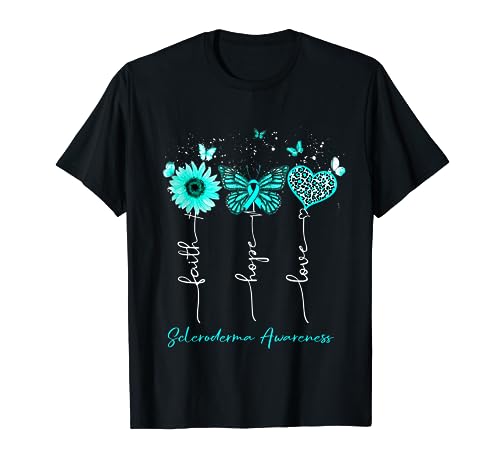 Scleroderma Awareness Faith Hope Love Leopard Sunflower T-Shirt