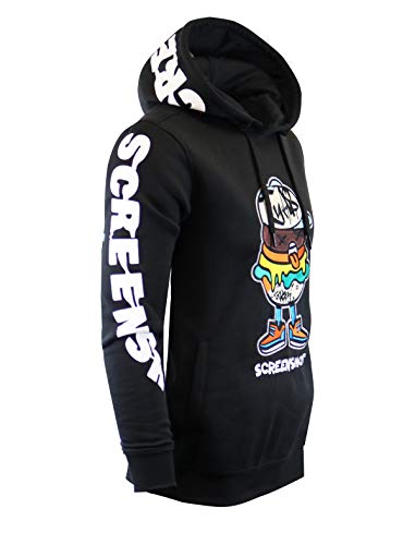 SCREENSHOT-H11064 Mens Urban Hip Hop Premium Fleece Hoodie - Pullover Streetwear Hamburger Cartoon Animation Fashion Hooded Sweatshirt-Black-Medium