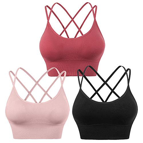 Evercute Cross Back Sport Bras Padded Strappy Criss Cross Cropped Bras for Yoga Workout Fitness Low Impact