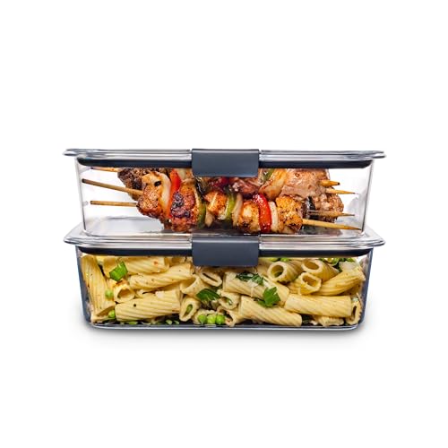 Rubbermaid Brilliance BPA Free Food Storage Containers with Lids, Airtight, for Lunch, Meal Prep, and Leftovers, Clear , Set of 2 (9.6 Cup)