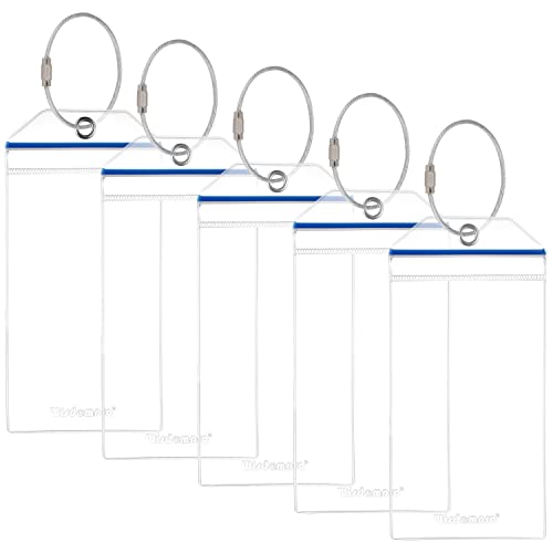 Wisdompro Cruise Luggage Tag Holder, 5 Pack Clear Waterproof Luggage Tags with Zip Seal & Steel Loops for Carnival Cruise Ships