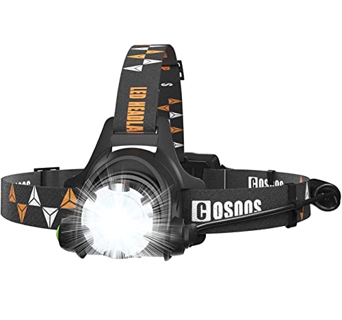 COSOOS Rechargeable Headlamp Flashlight, Bright LED Headlamp, 1000 Lumen, Zoomable 4-Mode Tactical Headlight, Waterproof Head Lamp for Adults, Hard Hat, Hiking, Camping Gear Essentials
